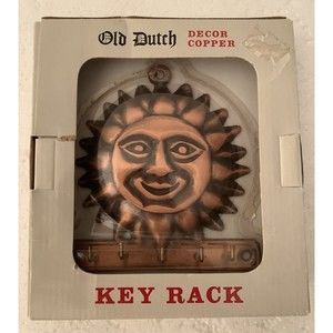 Old Dutch Decor Copper Sun Face Sunburst Wall Key Rack 5 Hooks Preowned Vintage
